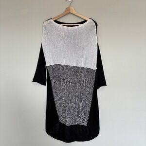 Pure Handknit Women's Large Tunic Dress Color Block Open Knit Lagenlook Hippie